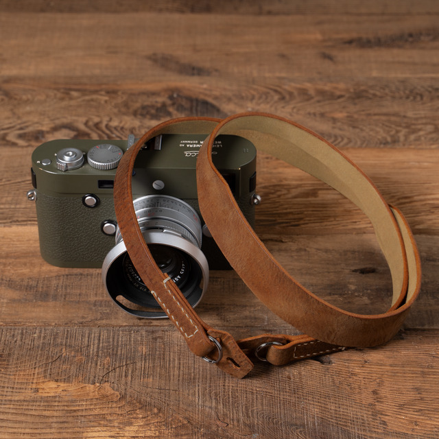 Full Leather Camera Neck Strap 006 Tapered (Cura Split Rings)